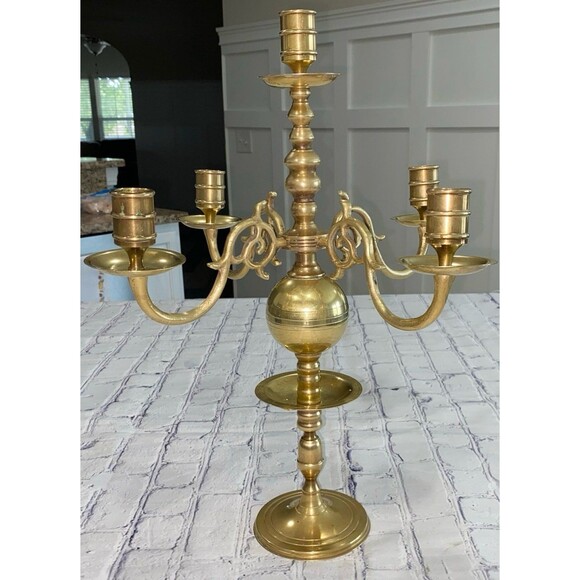 Vintage Dutch Brass Bronze Candelabra Holds 5 Candles - Picture 1 of 11